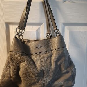 Coach Pebbled Leather Shoulder Bag in Taupe